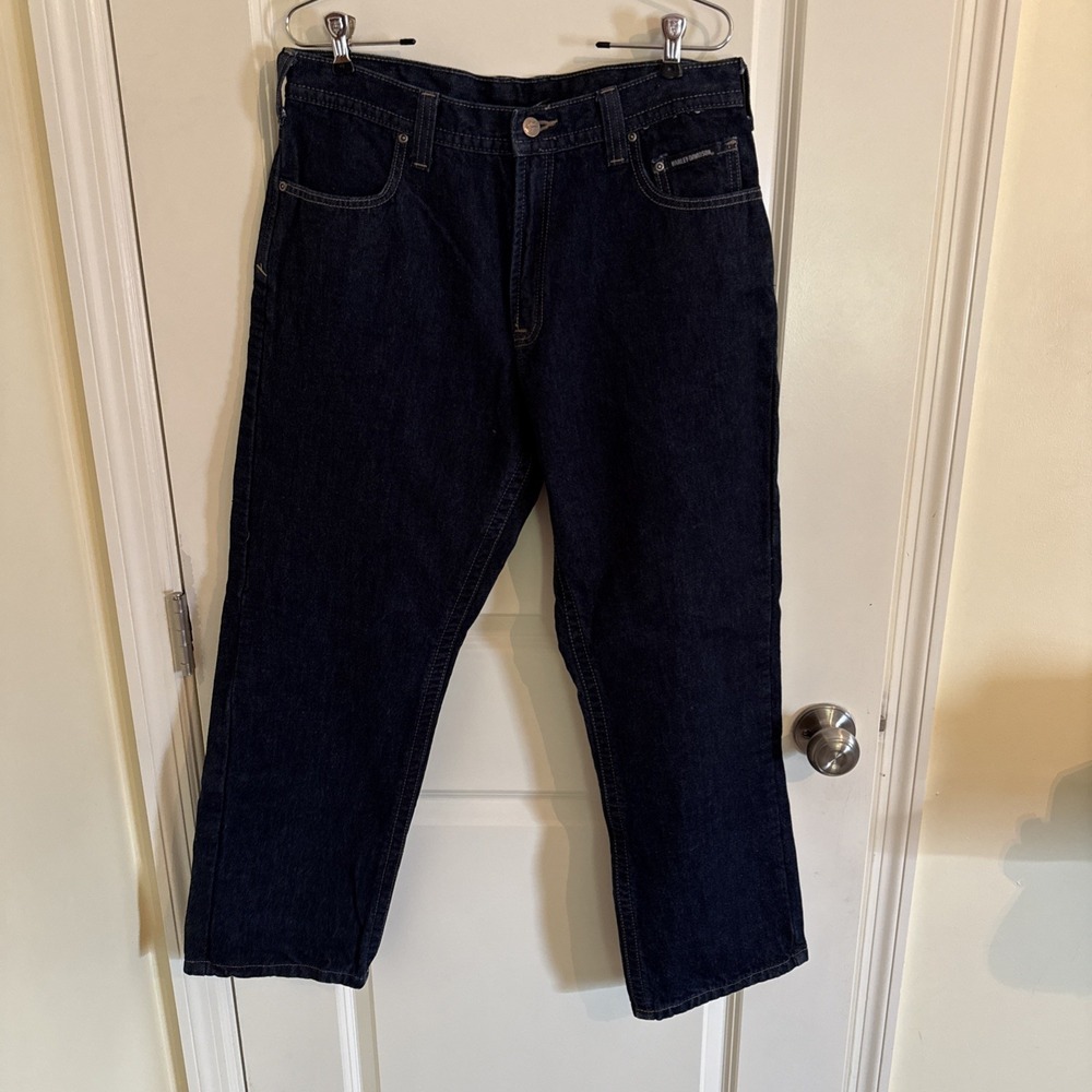 Harley Davidson Men's Flannel Lined Jeans Size 32X30 Light Dark  Denim